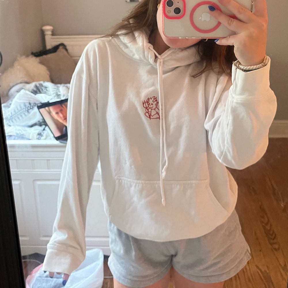 Brandy Melville white hoodie with little red devil